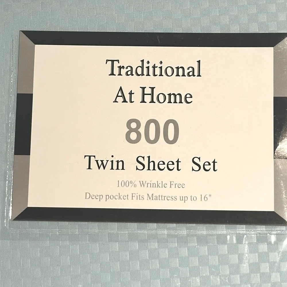 Traditional At Home 4pc Twin Sheet Set Baby blue checkerboard embossed print